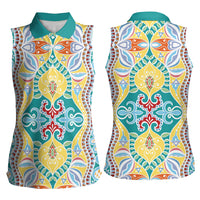 Indian Mandala Pattern Women Sleeveless Polo Shirt Yellow Geometric Floral Mandala