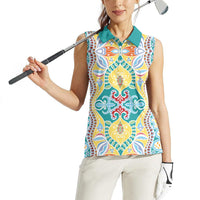 Indian Mandala Pattern Women Sleeveless Polo Shirt Yellow Geometric Floral Mandala
