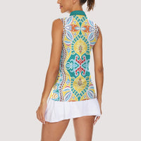 Indian Mandala Pattern Women Sleeveless Polo Shirt Yellow Geometric Floral Mandala