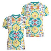 Indian Mandala Pattern Women V-Neck T-Shirt Yellow Geometric Floral Mandala