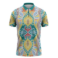 Indian Mandala Pattern Zipper Polo Shirt Yellow Geometric Floral Mandala