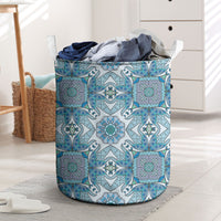 Indian Mandala Pattern Laundry Basket Blue Geometric Floral Mandala