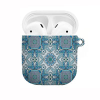 Indian Mandala Pattern AirPods Case Blue Geometric Floral Mandala