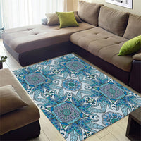 Indian Mandala Pattern Area Rug Blue Geometric Floral Mandala
