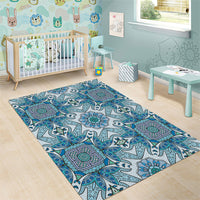 Indian Mandala Pattern Area Rug Blue Geometric Floral Mandala