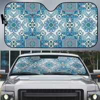Indian Mandala Pattern Auto Sun Shade Blue Geometric Floral Mandala