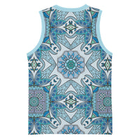 Indian Mandala Pattern Basketball Jersey Blue Geometric Floral Mandala