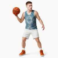 Indian Mandala Pattern Basketball Jersey Blue Geometric Floral Mandala