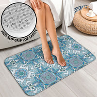 Indian Mandala Pattern Bathroom Set Blue Geometric Floral Mandala