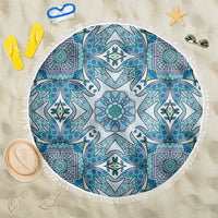 Indian Mandala Pattern Beach Blanket Blue Geometric Floral Mandala
