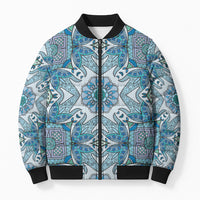 Indian Mandala Pattern Bomber Puffer Jacket Blue Geometric Floral Mandala