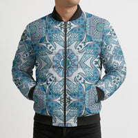 Indian Mandala Pattern Bomber Puffer Jacket Blue Geometric Floral Mandala