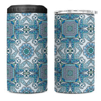 Indian Mandala Pattern 4 in 1 Can Cooler Tumbler Blue Geometric Floral Mandala