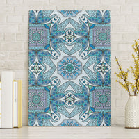 Indian Mandala Pattern Canvas Wall Art Blue Geometric Floral Mandala