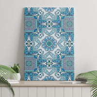 Indian Mandala Pattern Canvas Wall Art Blue Geometric Floral Mandala