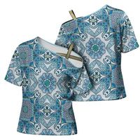 Indian Mandala Pattern Cross Shoulder Shirt Blue Geometric Floral Mandala