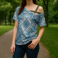 Indian Mandala Pattern Cross Shoulder Shirt Blue Geometric Floral Mandala