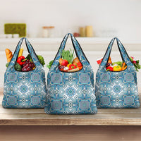 Indian Mandala Pattern Grocery Bag Blue Geometric Floral Mandala