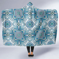 Indian Mandala Pattern Hooded Blanket Blue Geometric Floral Mandala