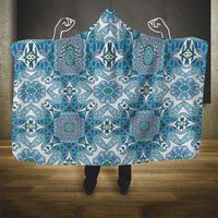 Indian Mandala Pattern Hooded Blanket Blue Geometric Floral Mandala