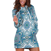Indian Mandala Pattern Hoodie Dress Blue Geometric Floral Mandala