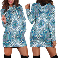 Indian Mandala Pattern Hoodie Dress Blue Geometric Floral Mandala