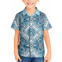 Indian Mandala Pattern Kid Hawaiian Shirt Blue Geometric Floral Mandala