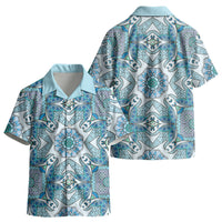 Indian Mandala Pattern Kid Hawaiian Shirt Blue Geometric Floral Mandala