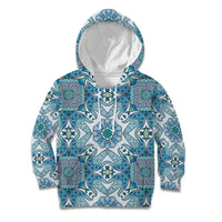 Indian Mandala Pattern Kid Hoodie Blue Geometric Floral Mandala