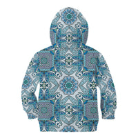 Indian Mandala Pattern Kid Hoodie Blue Geometric Floral Mandala