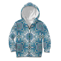 Indian Mandala Pattern Kid Hoodie Blue Geometric Floral Mandala