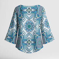 Indian Mandala Pattern Kimono Sleeve Blouse Blue Geometric Floral Mandala