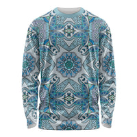 Indian Mandala Pattern Long Sleeve Shirt Blue Geometric Floral Mandala