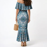 Indian Mandala Pattern Mermaid Dress Blue Geometric Floral Mandala