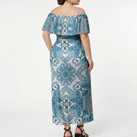 Indian Mandala Pattern Off Shoulder Maxi Dress Blue Geometric Floral Mandala