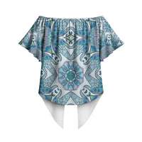 Indian Mandala Pattern Off Shoulder Wrap Waist Top Blue Geometric Floral Mandala