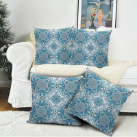 Indian Mandala Pattern Pillow Cover Blue Geometric Floral Mandala