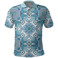 Indian Mandala Pattern Polo Shirt Blue Geometric Floral Mandala