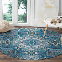 Indian Mandala Pattern Round Carpet Blue Geometric Floral Mandala