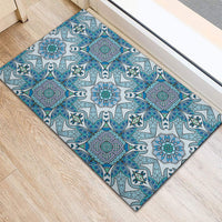 Indian Mandala Pattern Rubber Doormat Blue Geometric Floral Mandala