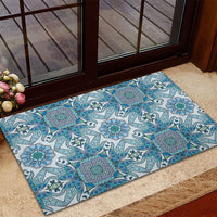 Indian Mandala Pattern Rubber Doormat Blue Geometric Floral Mandala