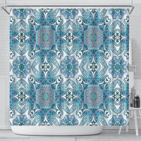 Indian Mandala Pattern Shower Curtain Blue Geometric Floral Mandala