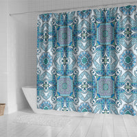 Indian Mandala Pattern Shower Curtain Blue Geometric Floral Mandala