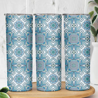 Indian Mandala Pattern Skinny Tumbler Blue Geometric Floral Mandala