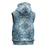 Indian Mandala Pattern Sleeveless Hoodie Blue Geometric Floral Mandala