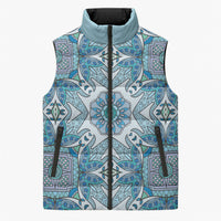 Indian Mandala Pattern Sleeveless Puffer Jacket Blue Geometric Floral Mandala