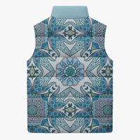 Indian Mandala Pattern Sleeveless Puffer Jacket Blue Geometric Floral Mandala