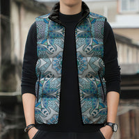 Indian Mandala Pattern Sleeveless Puffer Jacket Blue Geometric Floral Mandala