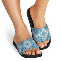 Indian Mandala Pattern Slide Sandals Blue Geometric Floral Mandala