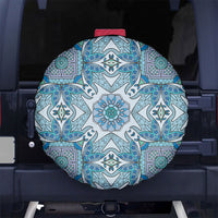 Indian Mandala Pattern Spare Tire Cover Blue Geometric Floral Mandala